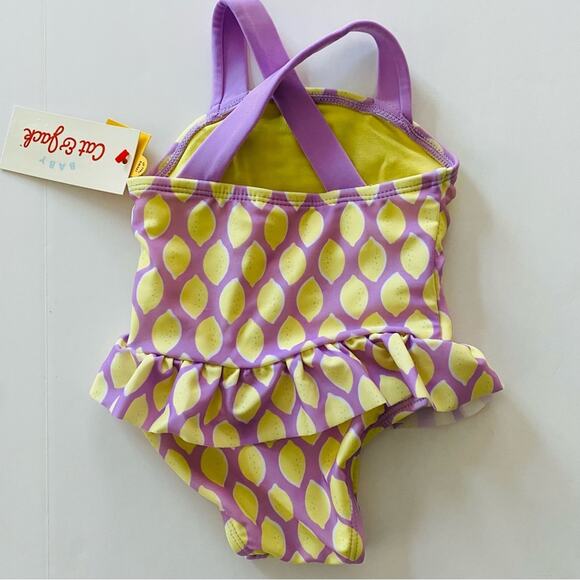 Cat & Jack | Lemon Ruffle Ruched One Piece Swim Suit NWT 0-3 Months - Picture 4 of 6